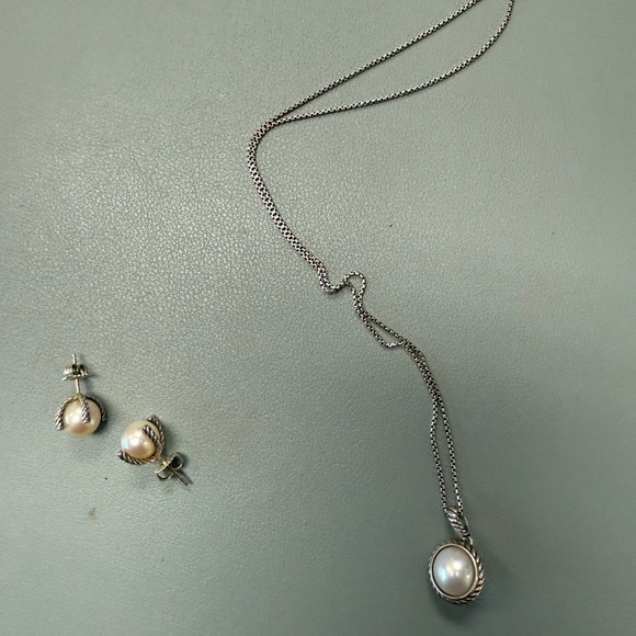 David Yurman Cable collection, pearl earrings with diamonds & necklace. - Picture 1 of 8